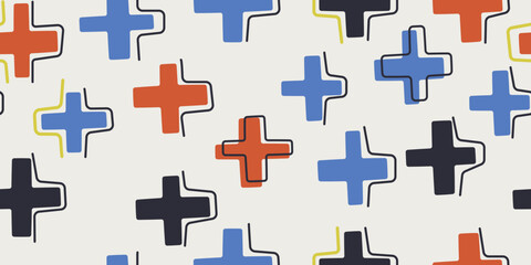 Fototapete - Blue and red crosses on a white background. Vector print and pattern for various surfaces and stylish illustration.