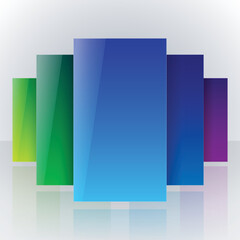 Poster - Infographic colorful blue, yellow and green shiny transparent rectangles with reflections on white background