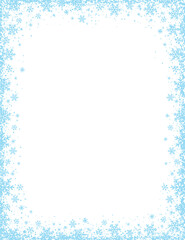 Wall Mural - Christmas transparent background with  frame of blue  snowflakes and stars.