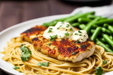 Wall Mural - Chicken Piccata with angel hair noodles