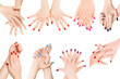 Woman hands with different nail polish collection. Isolated png with transparency