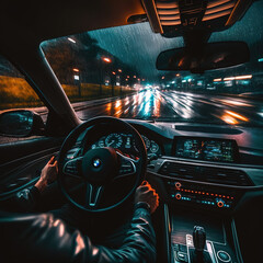 Wall Mural - car driving in night