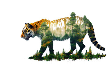 Wall Mural - tiger - shaped picture of the forest - transparent background	