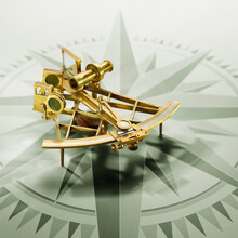 Sextant On Green Compass Rose