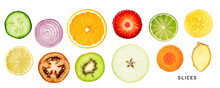 Fruit And Vegetable Slice Set. PNG With Transparent Background. Flat Lay. Without Shadow.
