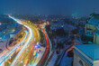 Panorama trasy wz zimą widok z góry na tarasie widokowym dzwonnicy kościoła św. Anny, taras widokowy kościoła św. Anny. grudzień, pada śnieg, widok na pragę, Warszawa
