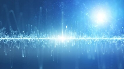 Wall Mural - abstract digital technology detailed wavy lines on bright blue background with glowing light. seamle