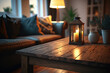 © wernerimages - wooden table and blurry background of comfortable living room