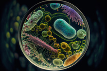 Macro Close Up Shot Of Bacteria And Virus Cells In A Scientific Laboratory Petri Dish. Generative Ai