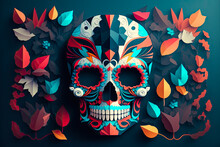 Day Of The Dead Skull Design, Background, Graphic. Generative AI