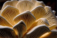 A Close Up Of A Group Of Mushrooms With A Black Background And A White Border Around The Top Of The Mushroom.