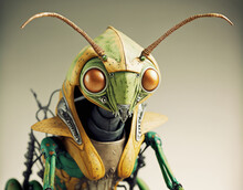Praying Mantis Insect Green Alien Creature. Created With Generative AI.