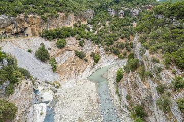 Wall Mural - Aerial view of thermal springs in Canyon Langarica in Albania, Europe, Summer 2022