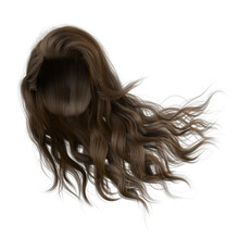 Windblown Long Wavy Hair On Isolated White Background, 3D Illustration, 3D Rendering
