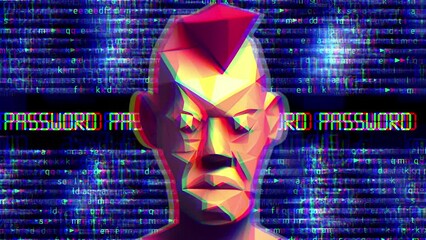 Low poly head against passwordl background