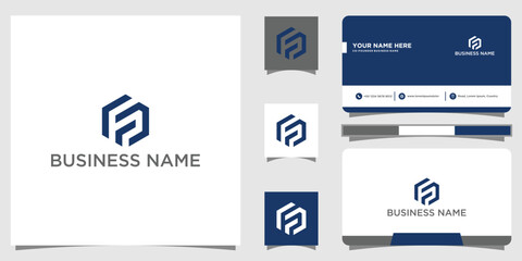 monogram letter FP or PF logo with business card template