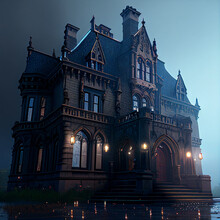 Low-angle Shot Of A Victorian Gothic Mansion Created With Generative AI Technology
