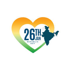 Wall Mural - happy republic day tricolor heart with indian map silhouette