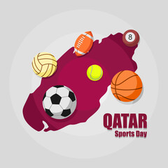  Vector Illustration for National Sports Day Qatar. National Sports Day is a national holiday in Qatar, held annually on the second Tuesday in February. Flat Style Design