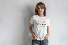 Girls White T-shirt Mockup With Model