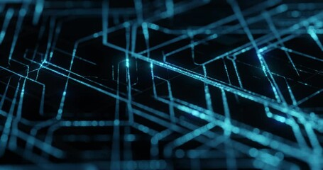 abstract technology background, blue digital dot line particle design, concept of innovative data transmission and circuit programming. big data server and IT, software coding, crypto, IoT. Tilt shoot