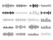 Music sound. Audio equalizer. Radio soundwave. Voice frequency. Waveform icons. DJ mixer. Musical beat charts set. Wavelength signal. Abstract stereo pulse shapes. Vector line pattern