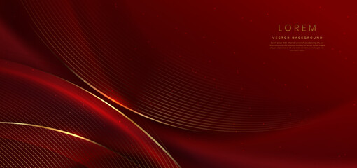 Wall Mural - Abstract 3d curved red shape on red background with lighting effect and sparkle with copy space for text. Luxury design style.