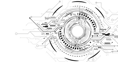Poster - Abstract circle digital on white background. Futuristic technology background.Illustration vector design technology concept about circuit board data.