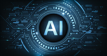 Poster - Artificial Intelligence(AI) on electric Circuit Background. System interface that controls and manages a wealth of information.Illustration Vector.