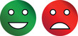 Sad and happy face green and red with gradient