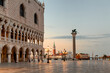 Venezia. Piazza San Marco con angolo di Palazzo Ducale e colonna con leone verso San Giorgio Maggiore