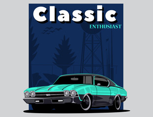 Wall Mural - urban legend car design with classic text and nature background fit for t-shirt printing illustration vector idea