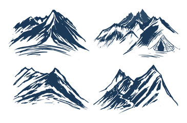 Wall Mural - Mountain landscape, Camping in nature,  sketch style, vector illustrations.