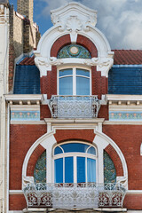 Wall Mural - detail of the facade of a seaside villa in the town of Malo les Bains, District of Dunkirk, France