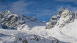 Winter panorama of mountains in Pitztal glacier ski resort in Austria Alps. Ski slopes with ski lift.