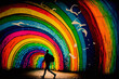rainbow graffiti-covered wall. lighting is bright and vibrant, creating a sense of hope and celebration. image is shot in a vibrant and upbeat style, with a bold use of color and sense of fun and joy