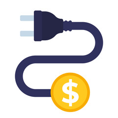 Canvas Print - electricity costs icon with electrical plug on white