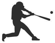 Baseball Player Hitting Ball With Bat. Black Silhouette