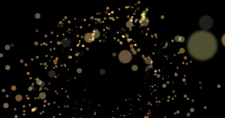 Wall Mural - golden dots as particles clouds in black background. dust in motion in circular shape. abstract back