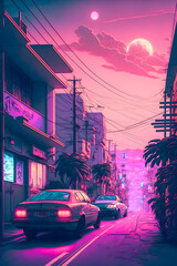 Wall Mural - Hand drawn synthwave Japan illustration