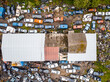 Junkyard of old cars garbage trucks, aerial top view