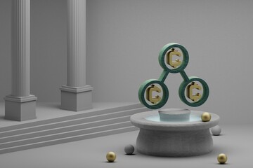 Leinwandbilder - Beautiful illustrations Blockchain Coins symbol icon on a fountain and column background. 3d rendering illustration. Background pattern for design.