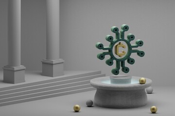 Aufkleber - Beautiful illustrations Blockchain Token symbol icon on a fountain and column background. 3d rendering illustration. Background pattern for design.