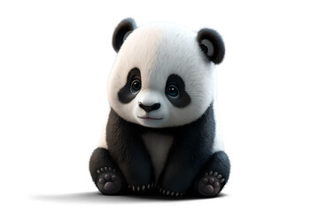 Cute baby panda cub sitting, 3D illustration on isolated background