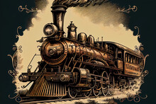 Steam Locomotive Transport Sketch. Hand Drawn Vintage Vector Illustration