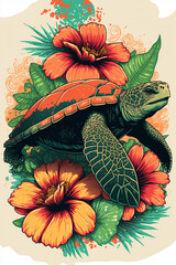 Sticker - Watercolor Turtle Drawing