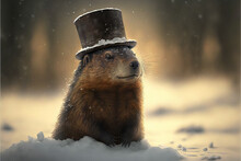 Groundhog In Stovepipe Hat, AI Generated Illustration