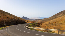Scenic Road Through Fuerteventura Mountain Landscape, Canary Islands, Spain