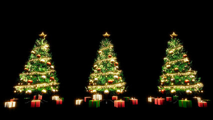 Wall Mural - glowing christmas trees with gift boxes overlay background