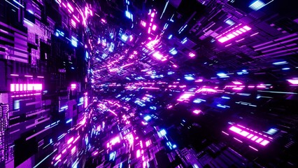 Wall Mural - Shining Neon Color Sci Fi Pattern Corridor Tunnel Background 3d rendering